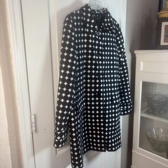 Talbots Women's Coat 14 EUC Navy Circle Print 40s Style Mid-Length Button-Up Lin - Picture 2 of 10